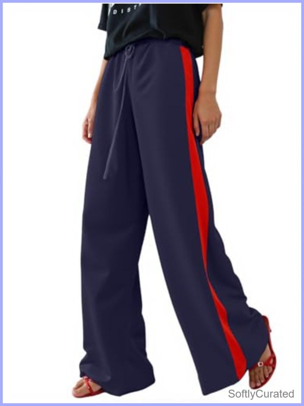 Women's Wide Leg Leopard Side Striped Drawstring Casual Pants